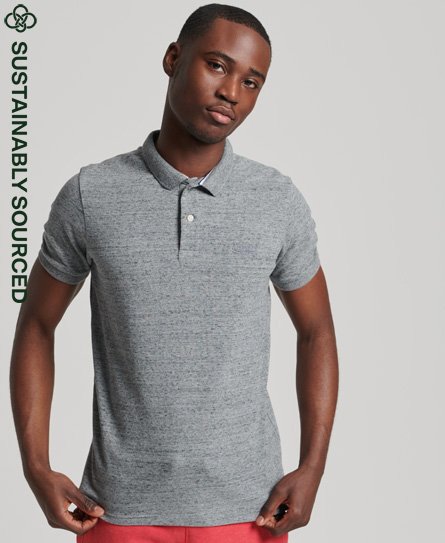 Superdry Men’s Organic Cotton Essential Classic Pique Polo Shirt Grey / Flint Steel Grit - Size: S