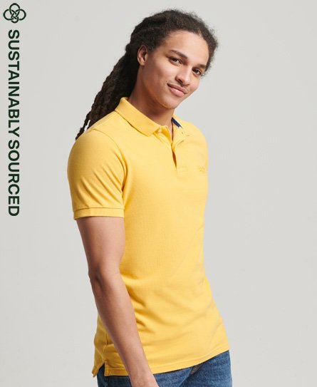 Superdry Men’s Organic Cotton Vintage Washed Pique Polo Shirt Yellow / Utah Gold - Size: S