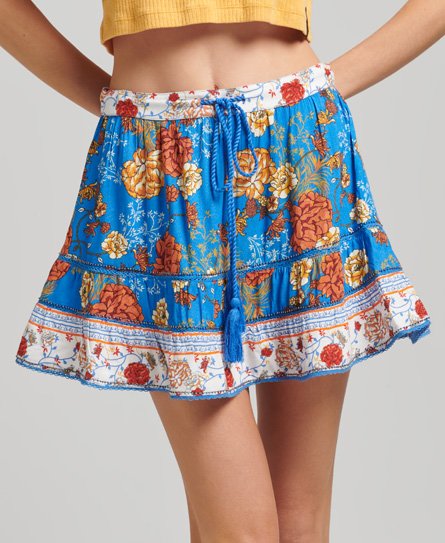 Superdry Women’s Vintage Embellished Mini Skirt Blue / Blue Floral - Size: 10