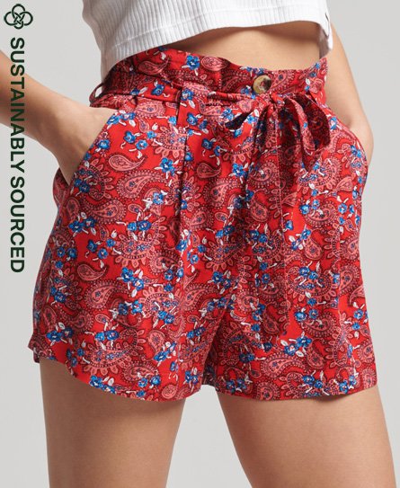 Paperbag-Shorts mit Print im Vintage-Look