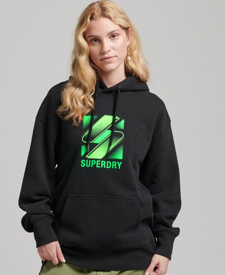 Superdry Women’s Half Tone S Logo Oversized Hoodie Black - Size: XS/S