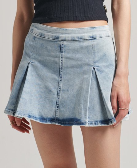 Superdry Women’s Vintage Mini A-Line Pleat Skirt Blue / Blue Wash - Size: 14