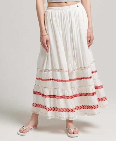 Superdry Women’s Vintage Embroidered Maxi Skirt Cream - Size: 10