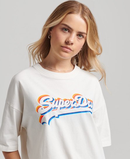 Superdry Women’s Vintage Logo Rainbow T-Shirt White / Off White - Size: 12