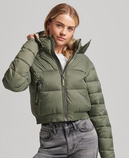 Superdry Women’s Fuji Cropped Hooded Jacket Green / Dusty Olive - Size: 16