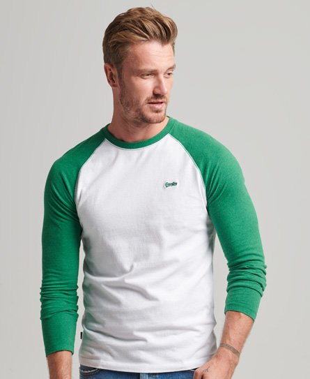 Superdry Men’s Organic Cotton Essential Long Sleeved Baseball Top Green / Optic/Field Green Marl - Size: Xxl