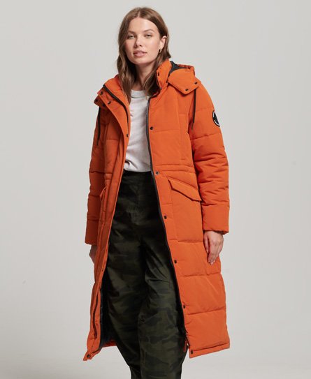 Superdry Women’s Everest Longline Puffer Coat Orange / Pureed Pumpkin - Size: 8