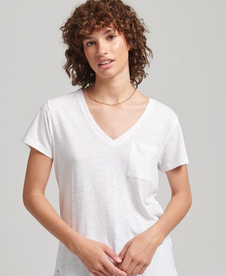 T-shirt van slubjersey met V-hals en borstzak