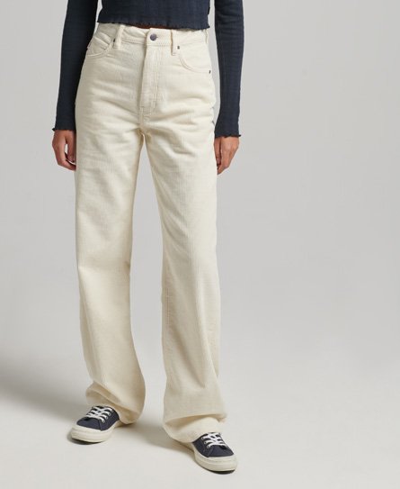 Superdry Women’s Vintage Wide Leg Cord Trousers White / Riff White - Size: 28/30