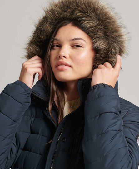 Superdry Women’s Faux Fur Hooded Mid Length Puffer Jacket Navy / Eclipse Navy - Size: 10