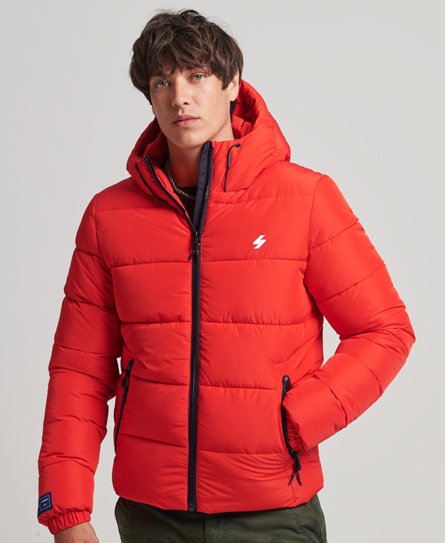 Superdry Men’s Sports Puffer Hooded Jacket Red / Bright Red - Size: L