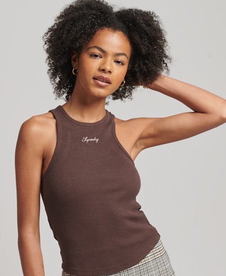 Superdry Women’s Embroidered Rib Skinny Racer Tank Brown / French Roast - Size: 6