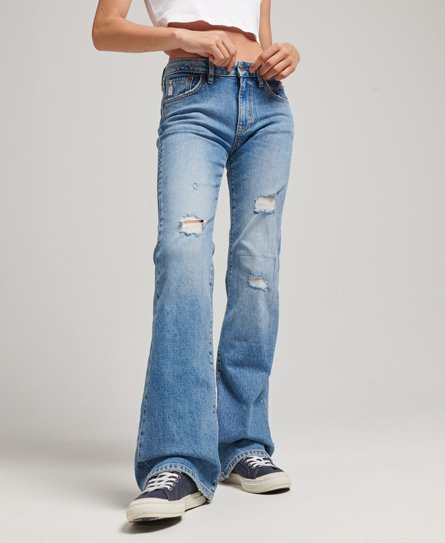 Slimfit jeans met middelhoge taille en wijduitlopende pijpen