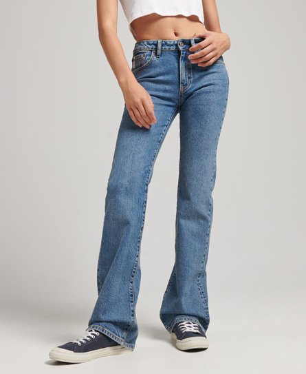 Slimfit jeans met middelhoge taille en wijduitlopende pijpen