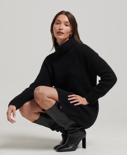 Womens - Knitted Roll Neck Jumper Dress in Black | Superdry UK