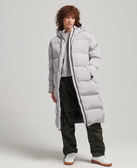 Superdry Women’s Hooded Longline Puffer Coat Light Grey / Flat Grey - Size: 16