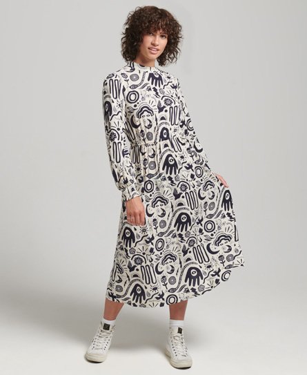 Langermet Midi-kjole med trykk
