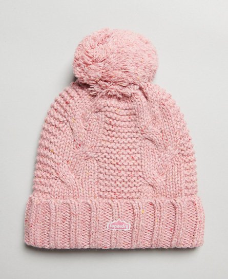 Superdry Women’s Cable Knit Bobble Beanie Pink / Rose Tweed - Size: 1SIZE