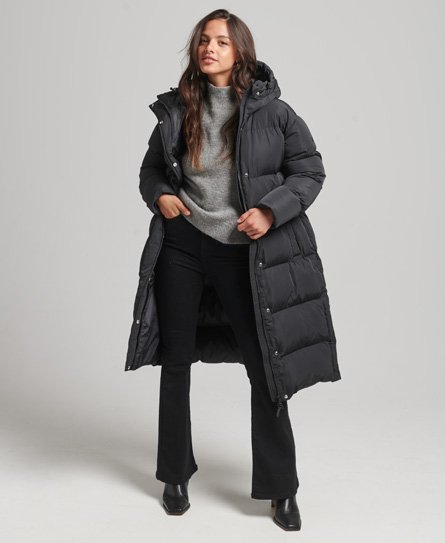 Superdry Women’s Hooded Longline Puffer Coat Black - Size: 16