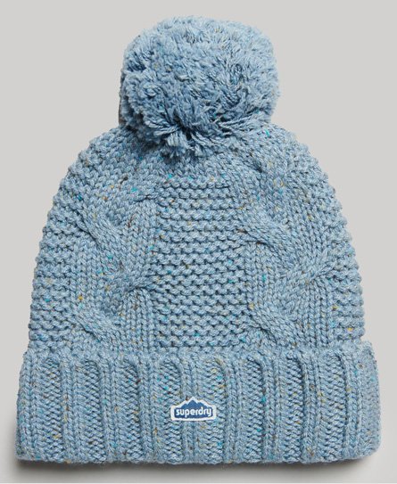 Superdry Women’s Cable Knit Bobble Beanie Blue / Soft Blue Tweed - Size: 1SIZE