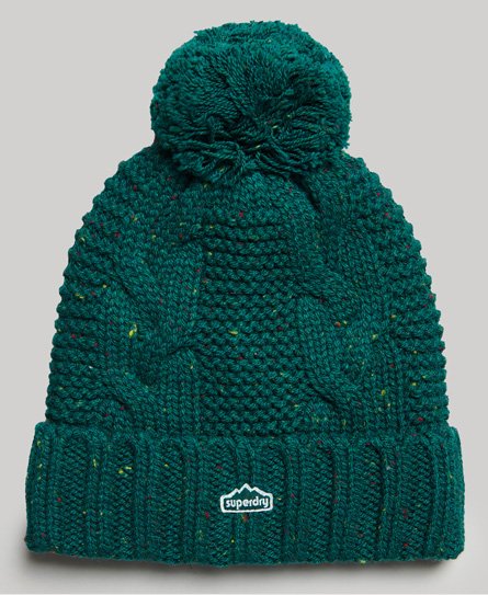 Superdry Women’s Cable Knit Bobble Beanie Green / Forest Green Tweed - Size: 1SIZE