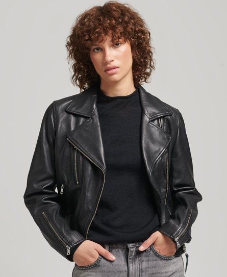 Superdry Women’s Leather Biker Jacket Black - Size: 12
