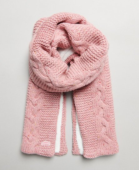 Superdry Women’s Cable Knit Scarf Pink / Rose Tweed - Size: 1SIZE