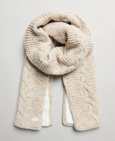 Superdry Women’s Cable Knit Scarf Beige / Oatmeal Tweed - Size: 1SIZE
