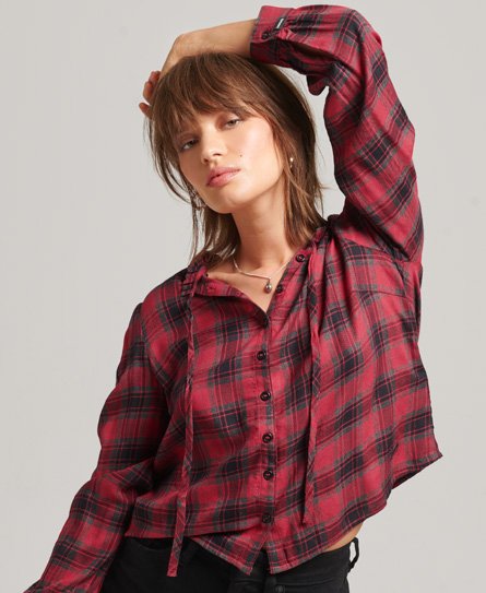 Superdry Women’s Ruffle Trim Long Sleeve Check Shirt Red / Red Check - Size: 8
