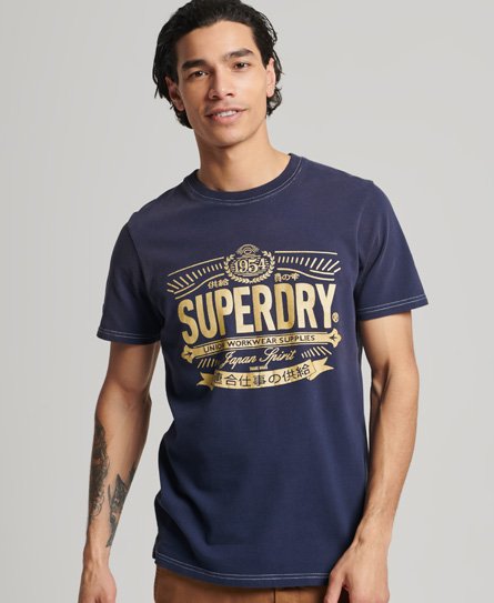 Superdry Homme T-shirt Classique Vintage 07 Rework Édition Limitée Bleu Foncé