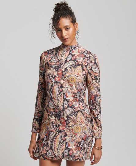 Superdry Women’s Long Sleeve Printed Mini Dress Tan / Paisley Print - Size: 8