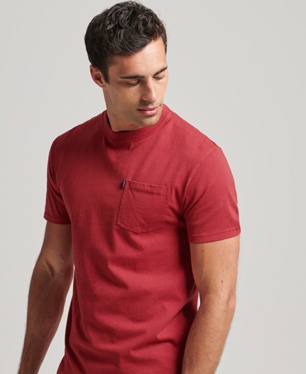 Superdry Mens Classic Embroidered Organic Cotton Pocket T-Shirt, Red, Size: XXL