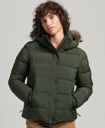 Superdry Women’s Hooded Mid Layer Short Jacket Green / Surplus Goods Olive - Size: 12