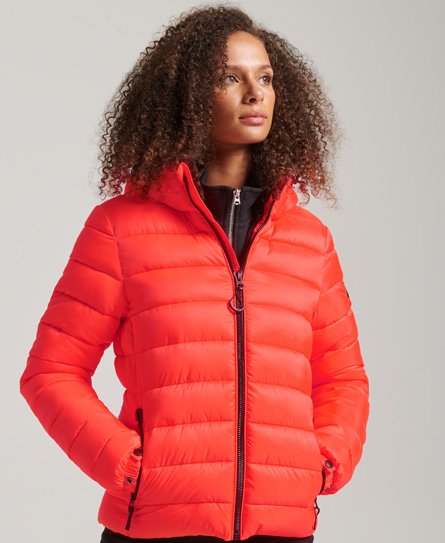 Superdry Women’s Hooded Classic Puffer Jacket Cream / Hyper Fire Coral - Size: 14