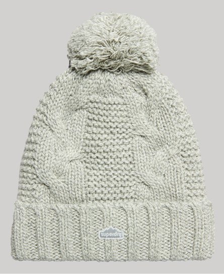 Superdry Women’s Cable Knit Bobble Beanie Light Grey / Light Grey Tweed - Size: 1SIZE