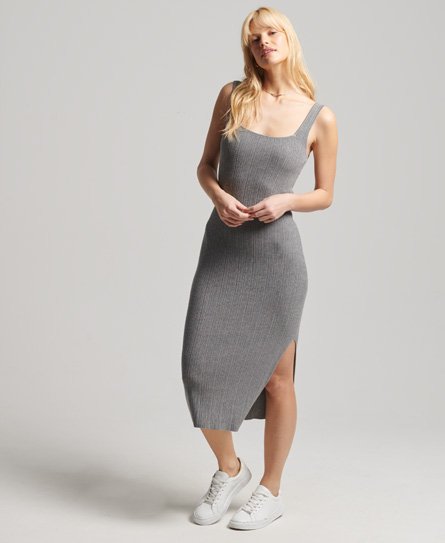 Superdry Women’s Textured Knitted Dress Grey / Grey Marl - Size: 14