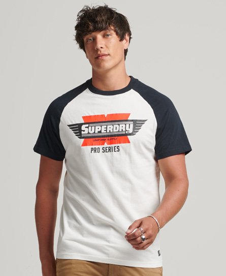 Superdry Pour Des Hommes Imprimé T-Shirt Auto Race Team, Bleu Marine, Blanc et Rouge,