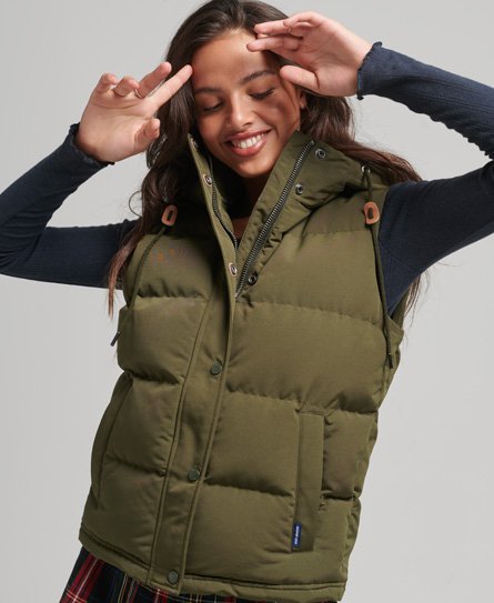 Superdry Women’s Everest Hooded Puffer Gilet Green / Surplus Goods Olive - Size: 8