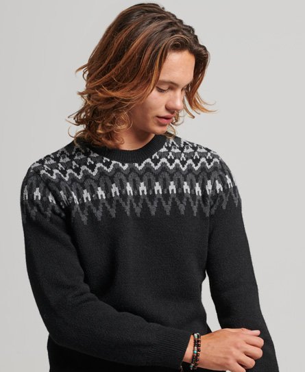 Dzianinowy sweter z okrągłym dekoltem i norweskim wzorem