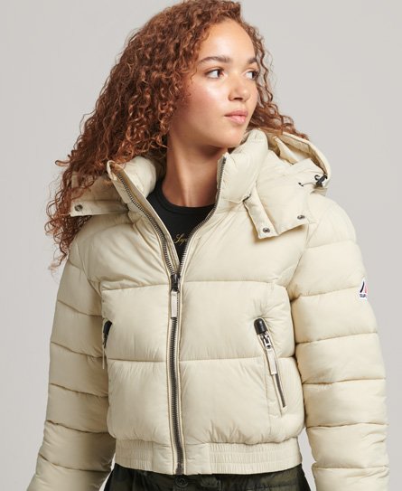 Superdry Women’s Fuji Cropped Hooded Jacket Beige / Pelican - Size: 14