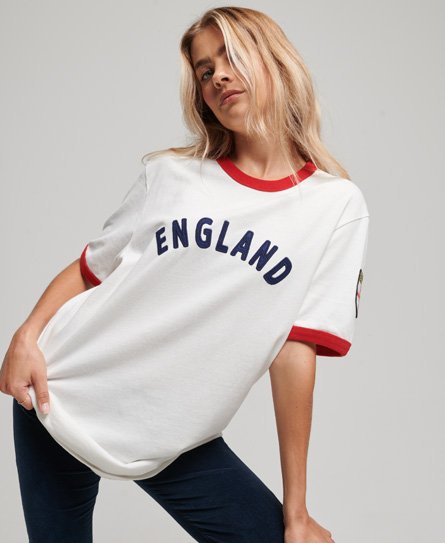 Englannin ottelupäivän jalkapallo-T-paita reunustetuilla hihoilla