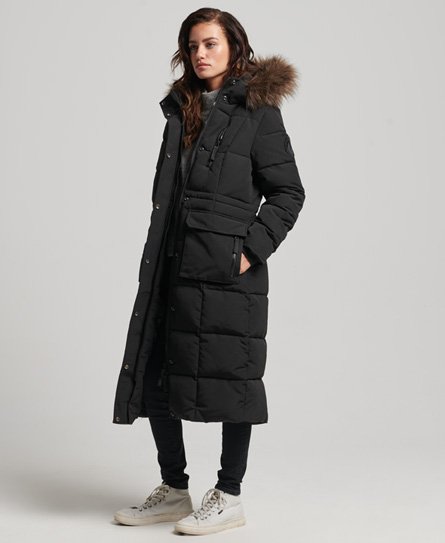 Superdry Women’s Longline Faux Fur Everest Coat Black - Size: 8