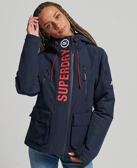 Superdry Women’s Hooded Ultimate SD-Windcheater Jacket Navy / Nordic Chrome Navy/Risk Red - Size: 8