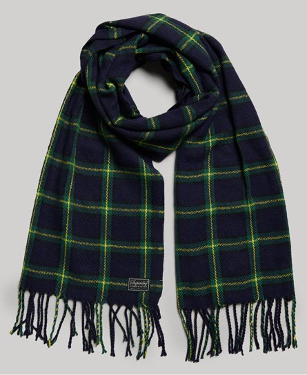 Superdry Women’s Women’s Classic Check Vintage Scarf, Navy Blue and Green - Size: 1SIZE