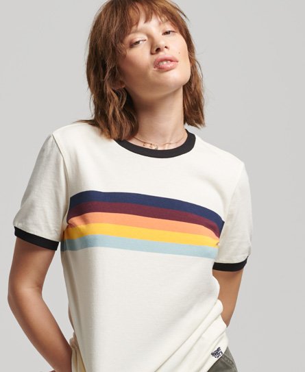 Cali T-shirt med striber og kontrastfarvede kanter