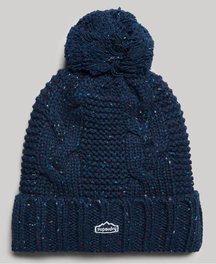 Superdry Women’s Cable Knit Bobble Beanie Blue / Deep Navy Tweed - Size: 1SIZE