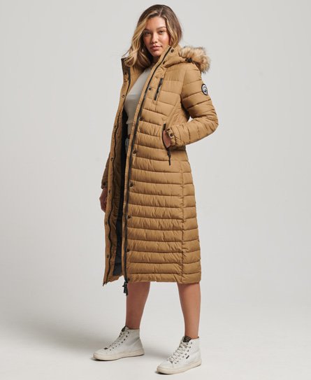 Faux Fur Hooded Longline Light Padded Puffer Coat