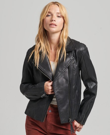 Superdry Classic Suede Biker Jacket in Grey Womens Clothing Jackets Leather jackets Grey 