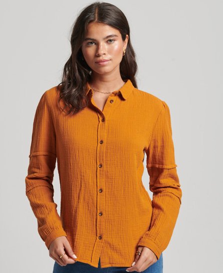Superdry Women’s Penny Collar Shirt Blouse Orange / Pumpkin Spice - Size: 8