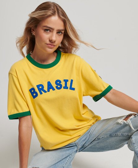 Mens - Superdry x Ringspun Football Brazil T-Shirt in Springs